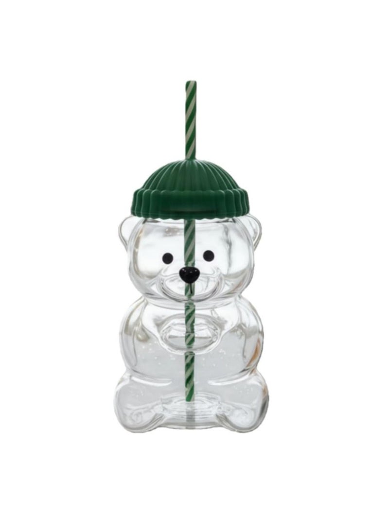 Bear glass coffee mug with straw - Image 1