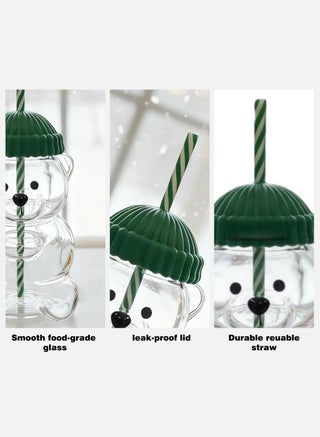 Portable Bear Glass Coffee Mug, 590 ml Capacity, Perfect for Ice Coffee & Matcha, Holiday Gifting - Green - view 4