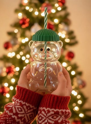 Portable Bear Glass Coffee Mug, 590 ml Capacity, Perfect for Ice Coffee & Matcha, Holiday Gifting - Green - view 3