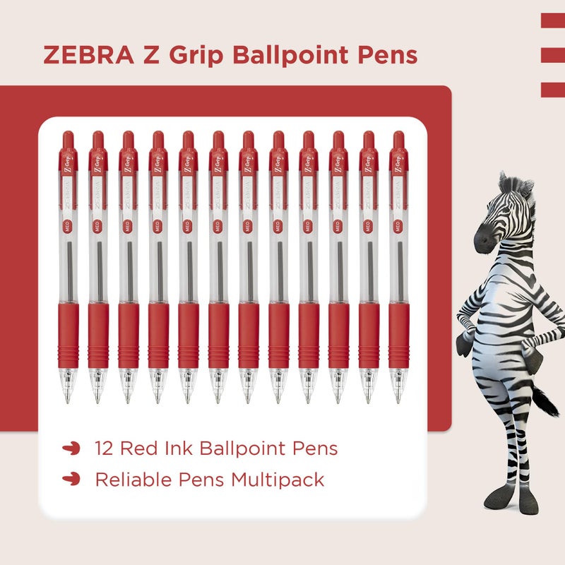 Zebra Pen Zebra Z-Grip Medium Retractable Metal Clip Ball Pen - Red (Pack of 12) - Image 2