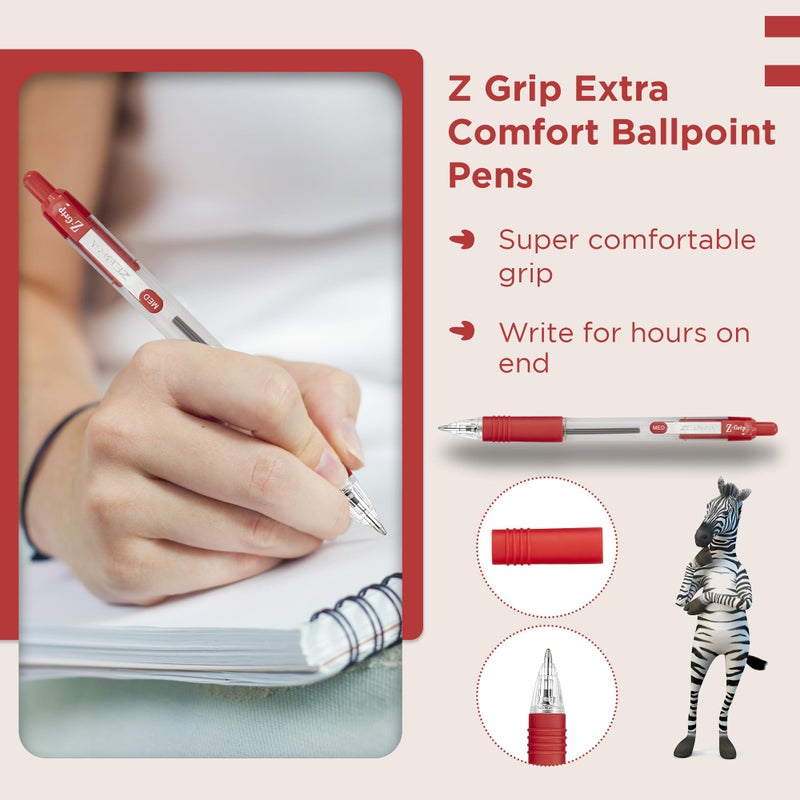 Zebra Pen Zebra Z-Grip Medium Retractable Metal Clip Ball Pen - Red (Pack of 12) - Image 4