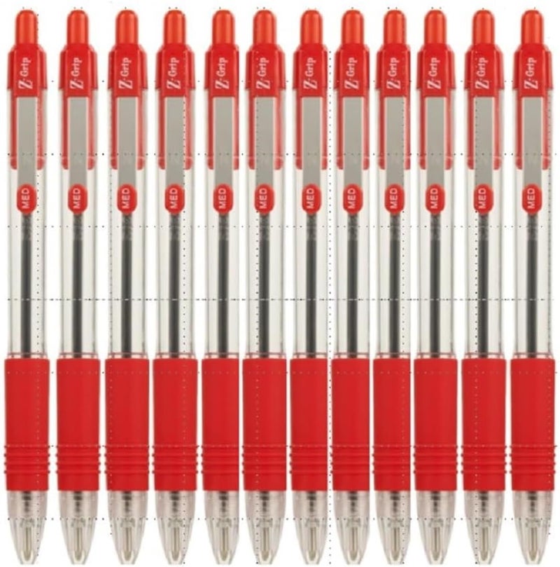 Zebra Pen Zebra Z-Grip Medium Retractable Metal Clip Ball Pen - Red (Pack of 12) - Image 1