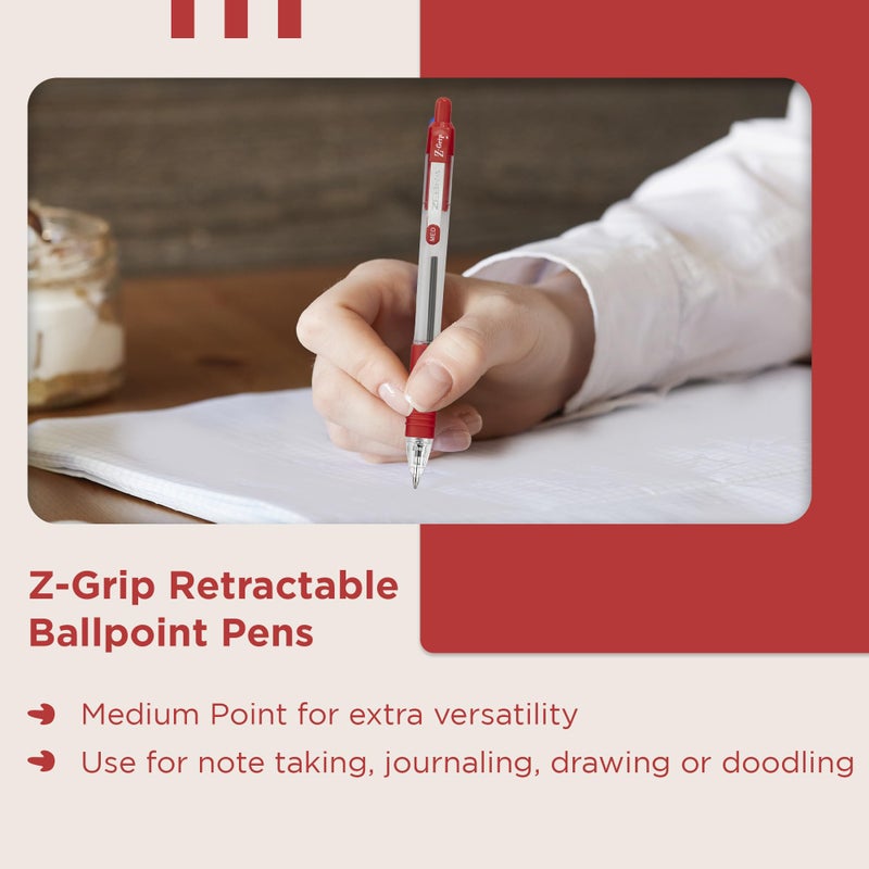 Zebra Pen Zebra Z-Grip Medium Retractable Metal Clip Ball Pen - Red (Pack of 12) - Image 5
