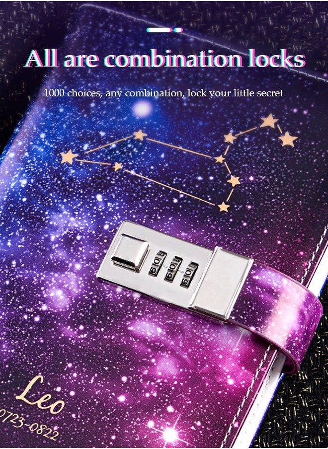 DUNISO Diary With Lock,Constellation Journal Notebook Record Diary with lock,Pisces Starry Sky Refillable Password Noteook with Dip pen set,Constellation Writing Notebook A5 Notebook for Girls Ladies Children constellation Gifts  - Image 5