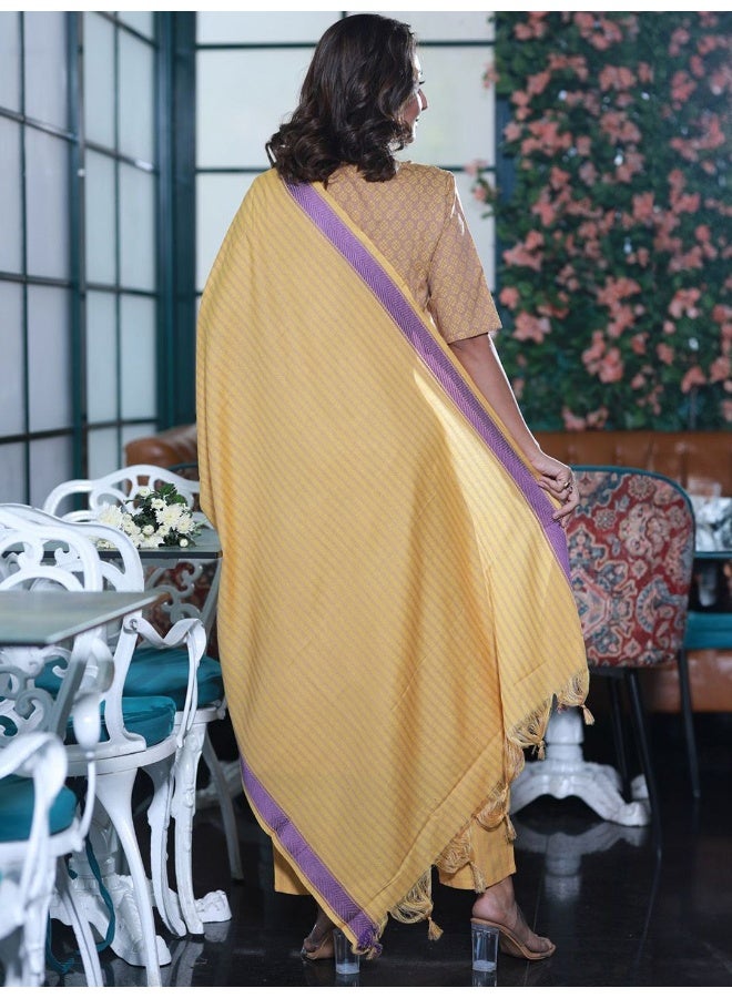 AKS Mustard Yarn Dyed Kurta Set with dupatta  - Image 4