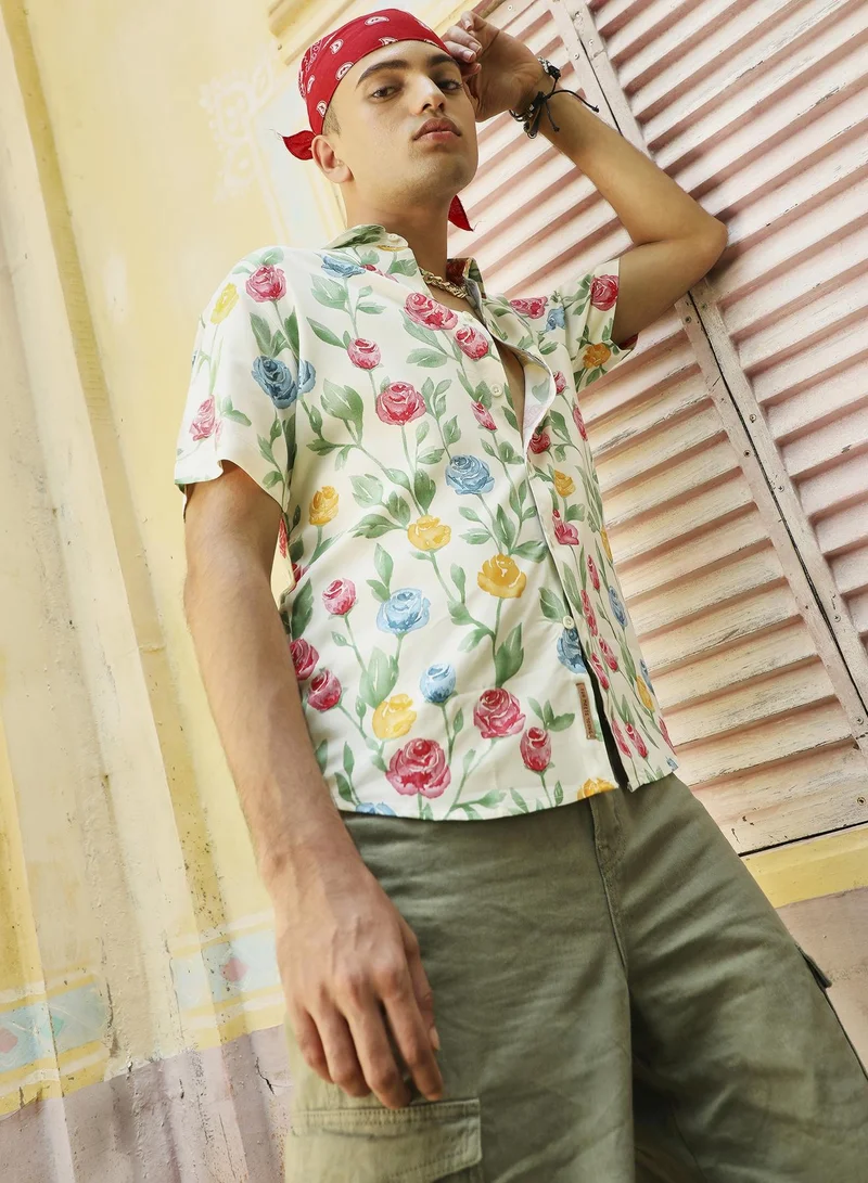 Men's Multicolour Rose Garden Print Shirt