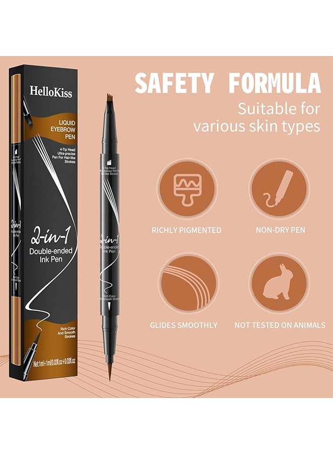 HelloKiss Liquid Eyebrow Pen, 2-In-1 Dual-Ended Ink Pen, 2-In-1 Dual-Ended Eyebrow Pencil with 4-Prong Micro Fork Tip Applicator & Precise Brush Tip Creates Natural Eyebrows, Stay on All Day (Dark Brown) - Image 4