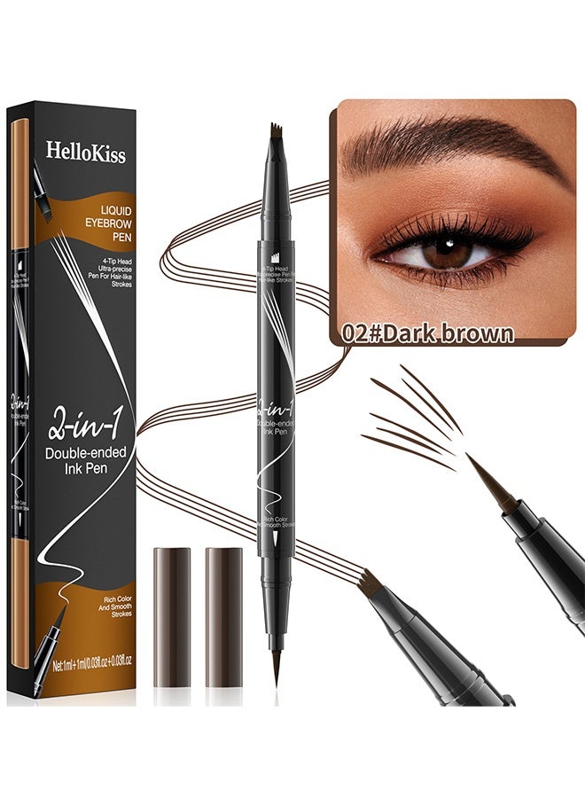 HelloKiss Liquid Eyebrow Pen, 2-In-1 Dual-Ended Ink Pen, 2-In-1 Dual-Ended Eyebrow Pencil with 4-Prong Micro Fork Tip Applicator & Precise Brush Tip Creates Natural Eyebrows, Stay on All Day (Dark Brown) - Image 2