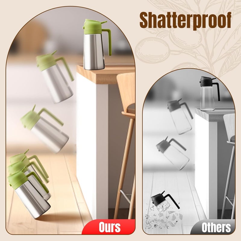 PARACITY زجاجة موزع زيت بغطاء من الفولاذ المقاوم للصدأ وداخل مطلي بالسيراميك، 2 في 1 بخاخ زيت الزيتون وموزع، زجاجة بخاخ زيت للطهي، المطبخ، الشواء، القلاية الهوائية، السلطة، الخبز (أخضر) - Image 4