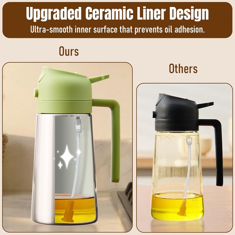 PARACITY زجاجة موزع زيت بغطاء من الفولاذ المقاوم للصدأ وداخل مطلي بالسيراميك، 2 في 1 بخاخ زيت الزيتون وموزع، زجاجة بخاخ زيت للطهي، المطبخ، الشواء، القلاية الهوائية، السلطة، الخبز (أخضر) - Image 3