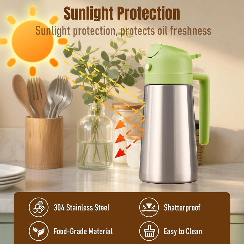 PARACITY زجاجة موزع زيت بغطاء من الفولاذ المقاوم للصدأ وداخل مطلي بالسيراميك، 2 في 1 بخاخ زيت الزيتون وموزع، زجاجة بخاخ زيت للطهي، المطبخ، الشواء، القلاية الهوائية، السلطة، الخبز (أخضر) - Image 5