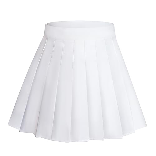 Rbenxia Womens Girl High Waisted Pleated Skirt A-Line Mini Skirt School Uniform Skater Tennis Skirts with Lining Shorts (White, Small) - Image 1