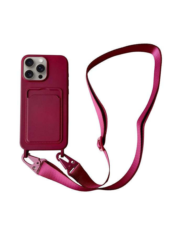 اس-توب جراب لهاتف iPhone 14 Pro مزود بفتحة للبطاقة من السيليكون السائل مع حبل - Image 1