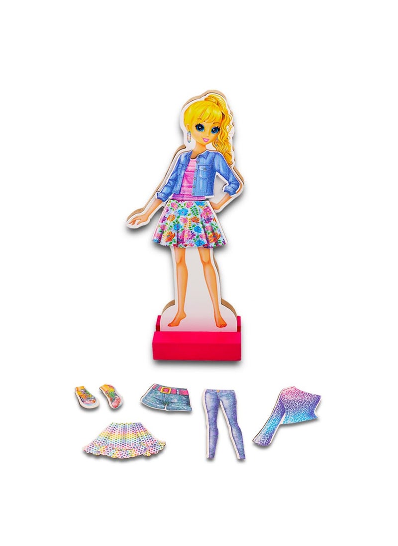 Lisa Frank Lisa Frank Paper Dolls Activity Set -- 1 Wooden Doll with Stand, 1 Storage Box with Over 30 Magnetic Clothing Pieces (Lisa Frank Party Supplies)  - Image 3