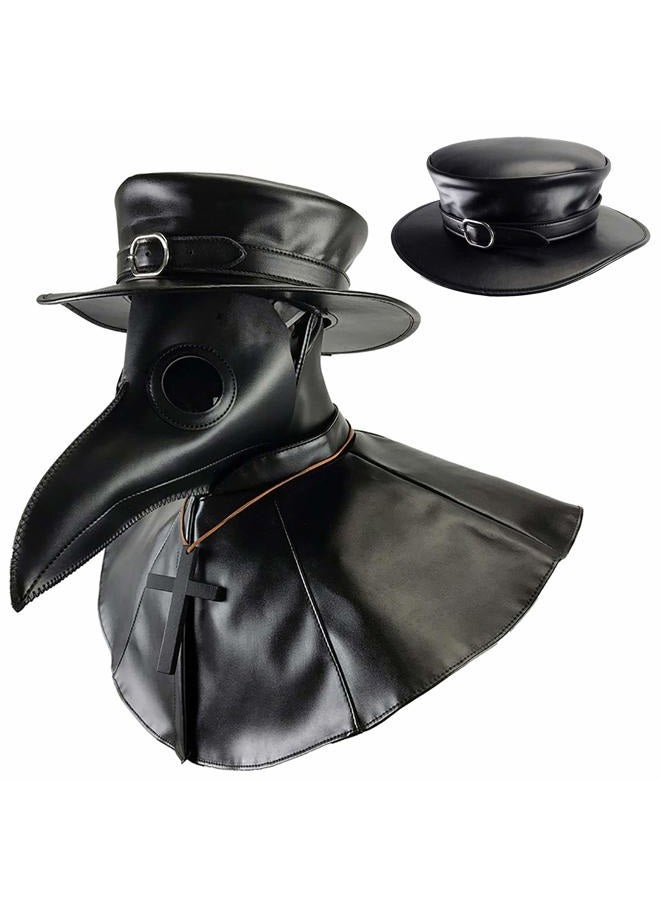 Absolute Vibe Steampunk Plague Doctor Halloween Costume PU Leather Black Wide Brim Magician Dress Up Party Hat (L) - Image 5