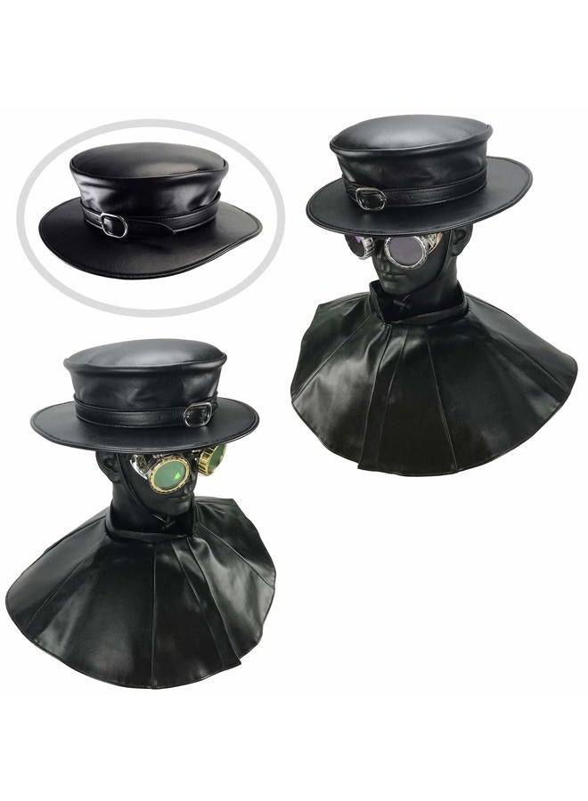 Absolute Vibe Steampunk Plague Doctor Halloween Costume PU Leather Black Wide Brim Magician Dress Up Party Hat (L) - Image 3