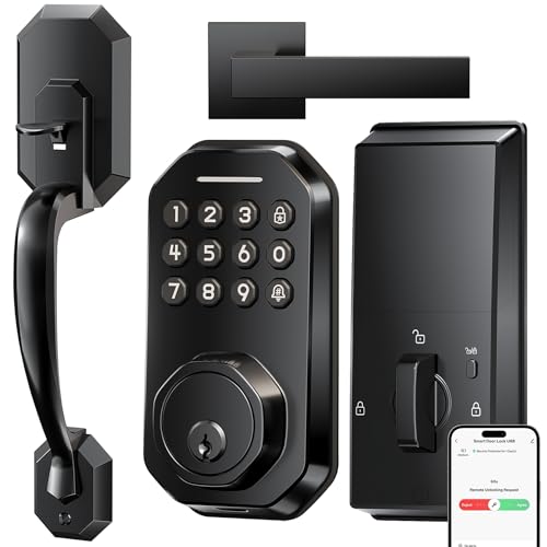 Ulecoce WiFi Smart Door Lock for Front Door, Keyless Entry Door Lock with App Control, Front Door Lock Set, Keypad Deadbolt with Handle Set, 5 Keys, Auto-Lock ＆ One-Touch Lock, One-time Codes, Black - Image 1