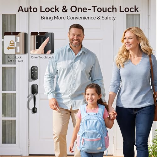 Ulecoce WiFi Smart Door Lock for Front Door, Keyless Entry Door Lock with App Control, Front Door Lock Set, Keypad Deadbolt with Handle Set, 5 Keys, Auto-Lock ＆ One-Touch Lock, One-time Codes, Black - Image 5