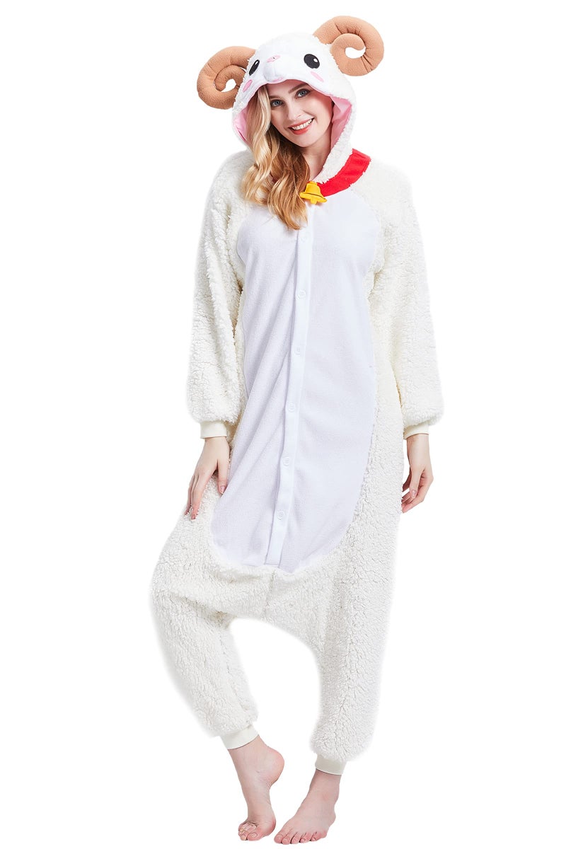 Magicalani Goat Onesie Adult Pajamas Unisex Halloween Animal Costume Sleepwear for Men Women Comfy Fun Cosplay Outfit