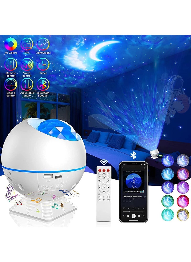 Swift Galaxy Star Projector for Bedroom, Remote Control & White Noise Bluetooth Speaker, LED Night Lights for Kids Room, Adults Home Theater, Party, Living Room Decor, White  - Image 1