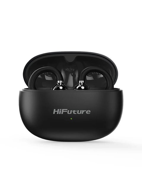 FlexClip Open-Ear Wireless Earbuds, Black, 30-Hour Playtime, AI ENC Noise Cancellation