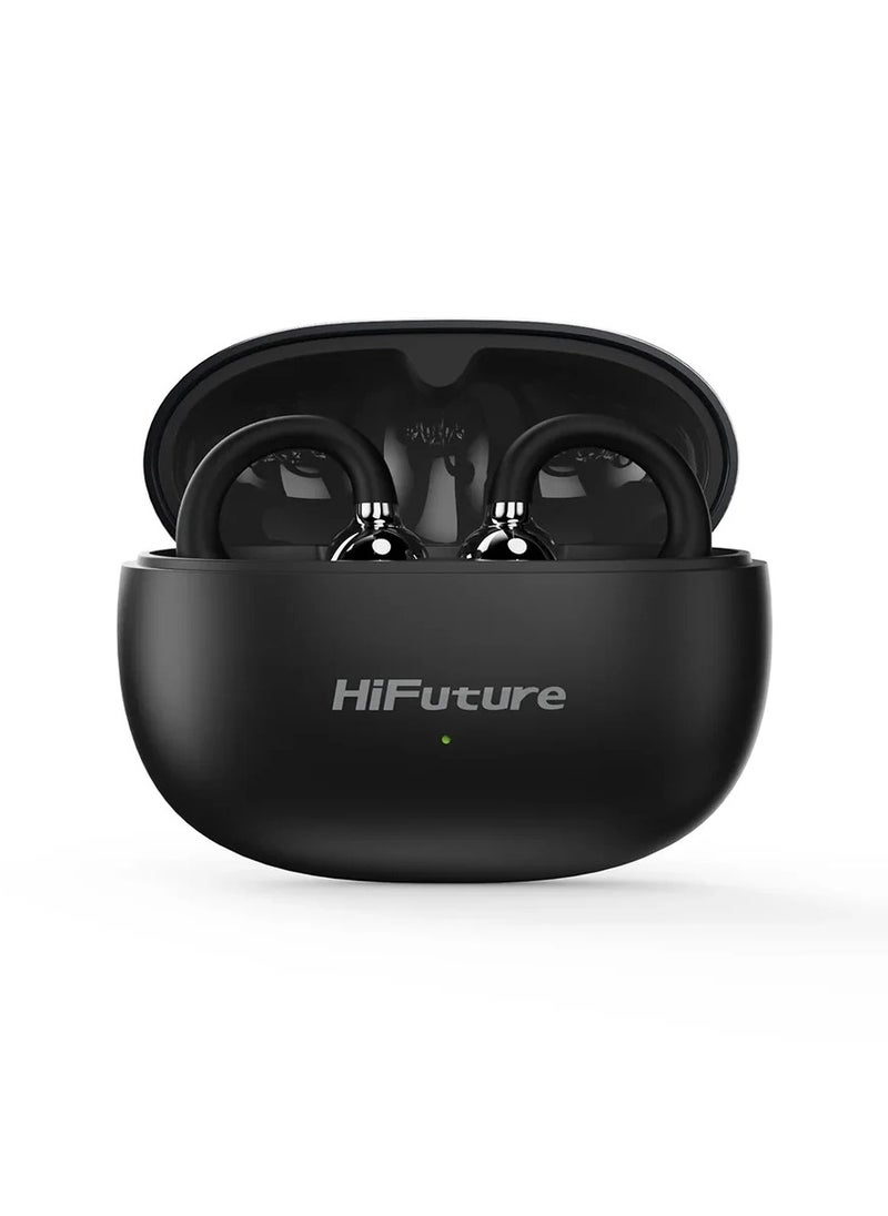HiFuture - FlexClip Open-Ear Wireless Earbuds, Black, 30-Hour Playtime, AI ENC Noise Cancellation - Image 1