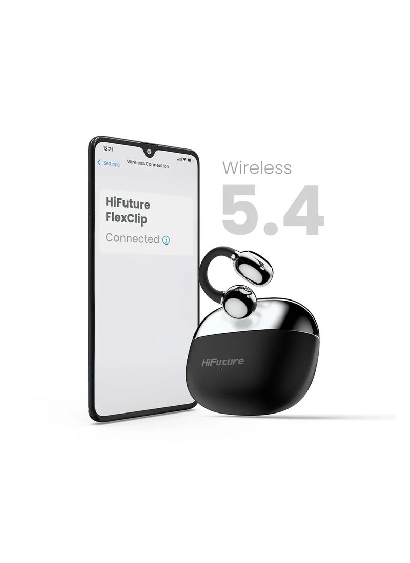 HiFuture - FlexClip Open-Ear Wireless Earbuds, Black, 30-Hour Playtime, AI ENC Noise Cancellation - Image 1