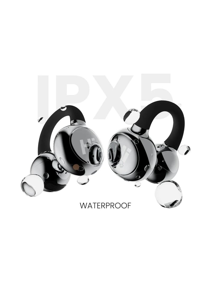 HiFuture - FlexClip Open-Ear Wireless Earbuds, Black, 30-Hour Playtime, AI ENC Noise Cancellation - Image 1