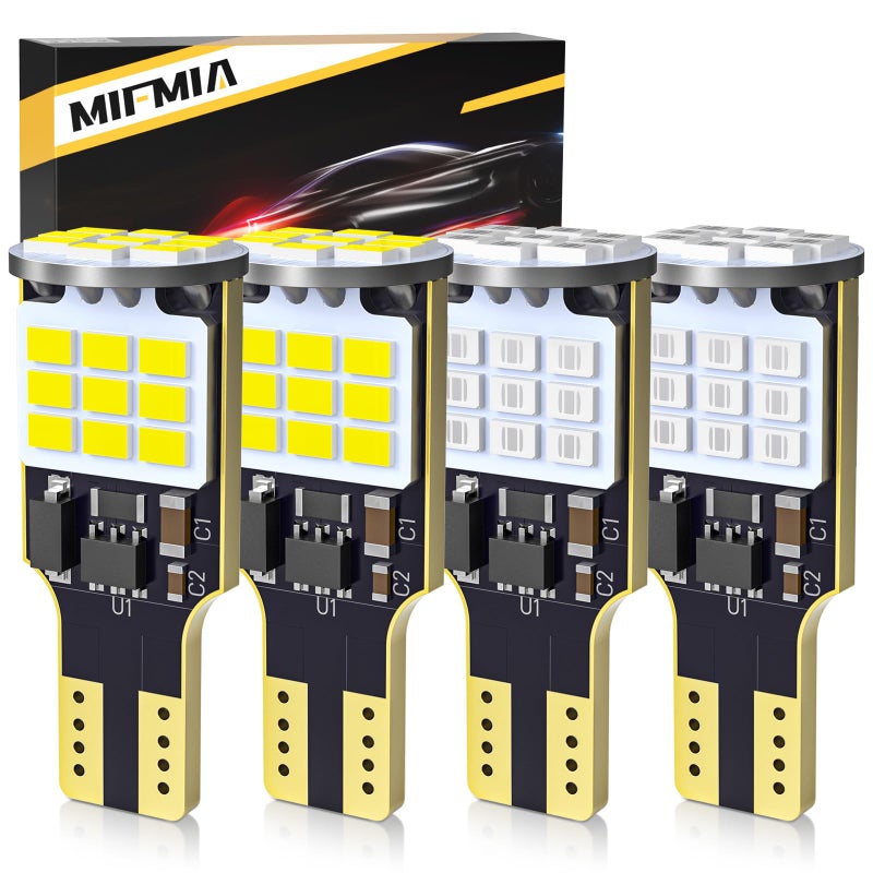 MIFMIA 912 921 LED Bulbs for Cargo Light High Mount Stop 3rd Brake Light Combo White/Red, High Power 27-SMD Chipsets 400% Brighter T15 906 904 W16W (Upgraded, Pack of 4) - Image 1