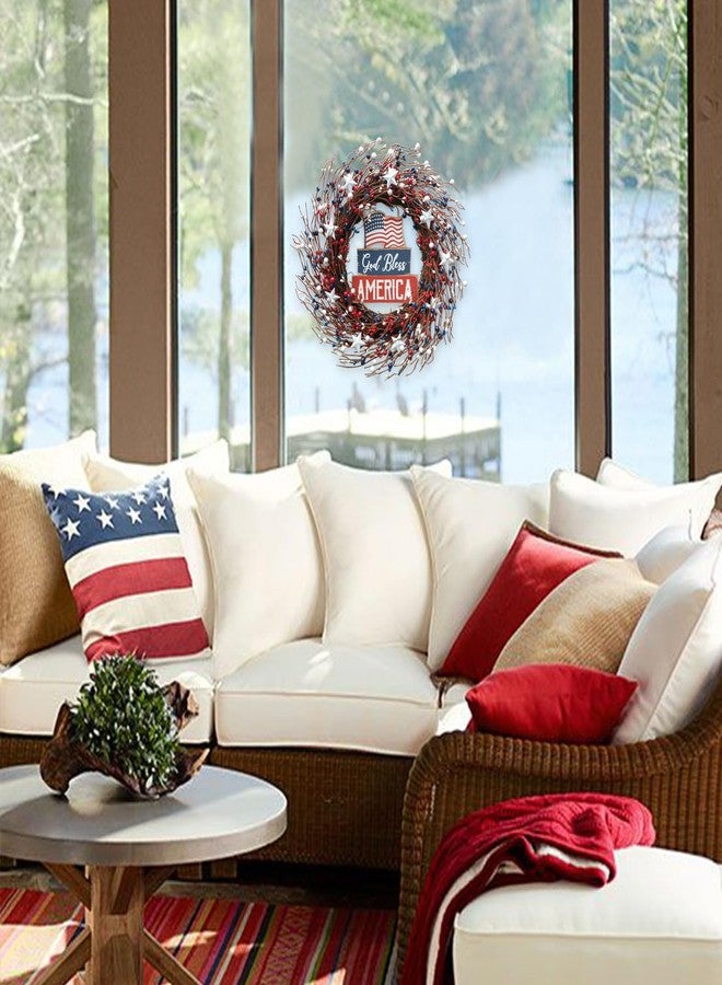 Idyllic 18Inch 4th of July Patriotic Day Wreath Red Blue White Berry Wreath with Americana Flag Patriotic Decorations for Memorial Day Independence Day Veterans Day Front Door Wall - Image 5