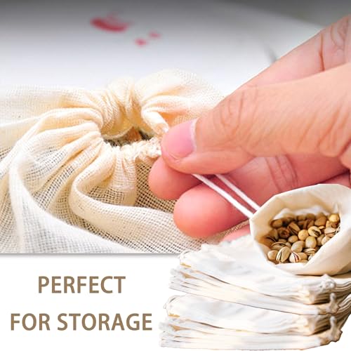 Brelixo 10 Pcs Spice Bags, Reusable Empty Tea Bags, Muslin Strainer Bags, Soup Bags for Cooking Natural Cotton Fine Mesh Cheesecloth Bags for Cold Brew Coffee(4 x3.2Inch) - Image 2