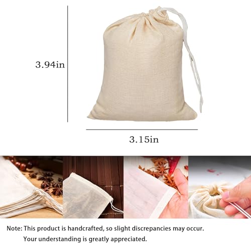 Brelixo 10 Pcs Spice Bags, Reusable Empty Tea Bags, Muslin Strainer Bags, Soup Bags for Cooking Natural Cotton Fine Mesh Cheesecloth Bags for Cold Brew Coffee(4 x3.2Inch) - Image 4