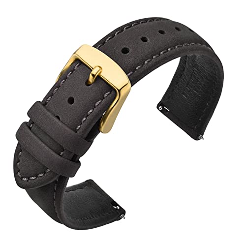 ANNEFIT 18mm Watch Band with Stainless Steel Gold Buckle Vintage Nubuck Suede Soft Leather watch Strap with Quick Release Dark Grey - Image 1