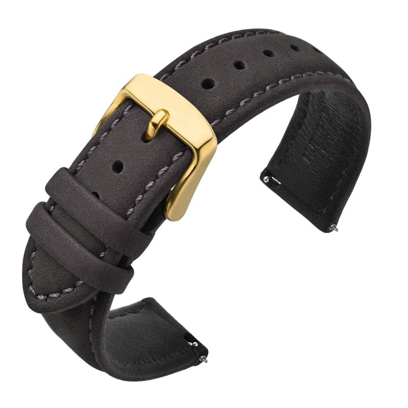 ANNEFIT 18mm Watch Band with Stainless Steel Gold Buckle Vintage Nubuck Suede Soft Leather watch Strap with Quick Release Dark Grey - Image 2