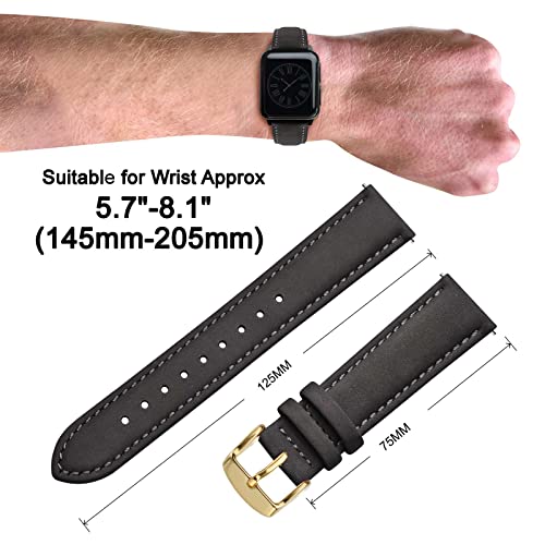 ANNEFIT 18mm Watch Band with Stainless Steel Gold Buckle Vintage Nubuck Suede Soft Leather watch Strap with Quick Release Dark Grey - Image 3