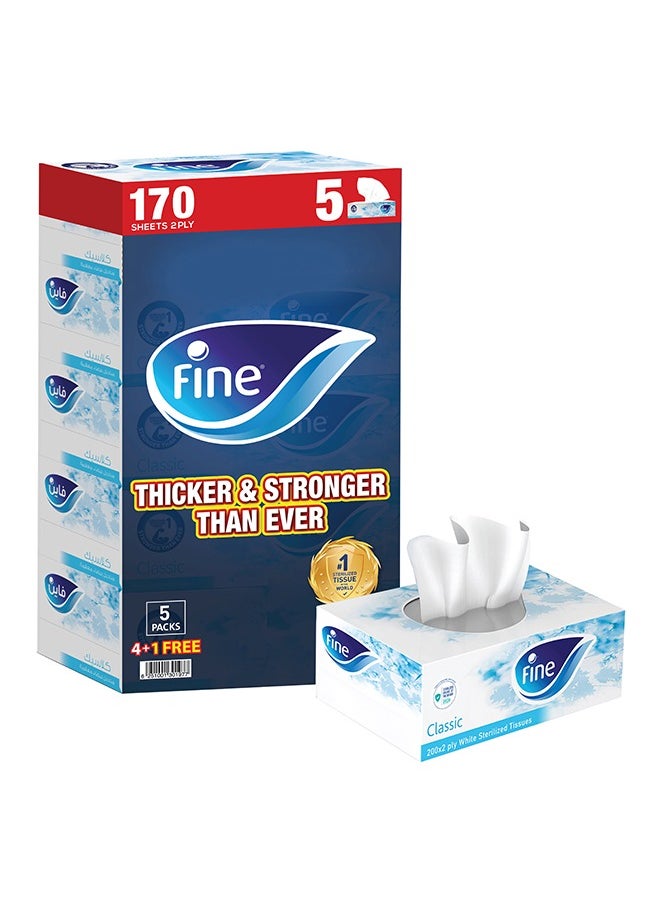 Fine - Classic Facial Tissue, Sterilized Tissue Box 170 Sheets x 2 Ply Pack of 5 - Image 1