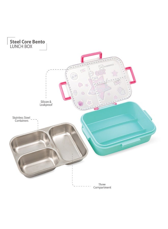Hydrobrew Steel Core 3 Compartment Lunch Box w/ Stainless Steel Cutlery Set – Teal Spark - Image 4
