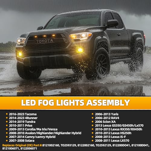 Riasdy Upgraded 2PCS Yellow Fog Lights Assembly for 2016-2023 Toyota Tacoma, 2014-2023 4Runner, 2014-2019 Tundra, 2007-2014 Camry, 2006-2012 RAV4, 2006-2013 Yaris, 2008-2013 Lexus IS-F, Round fog lights - Image 2