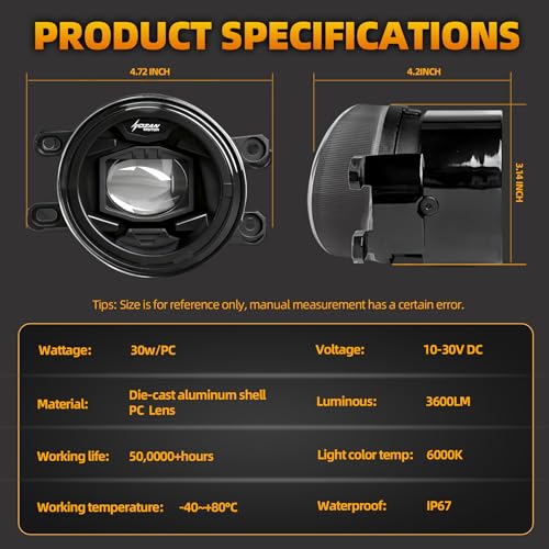 Riasdy Upgraded 2PCS Yellow Fog Lights Assembly for 2016-2023 Toyota Tacoma, 2014-2023 4Runner, 2014-2019 Tundra, 2007-2014 Camry, 2006-2012 RAV4, 2006-2013 Yaris, 2008-2013 Lexus IS-F, Round fog lights - Image 3
