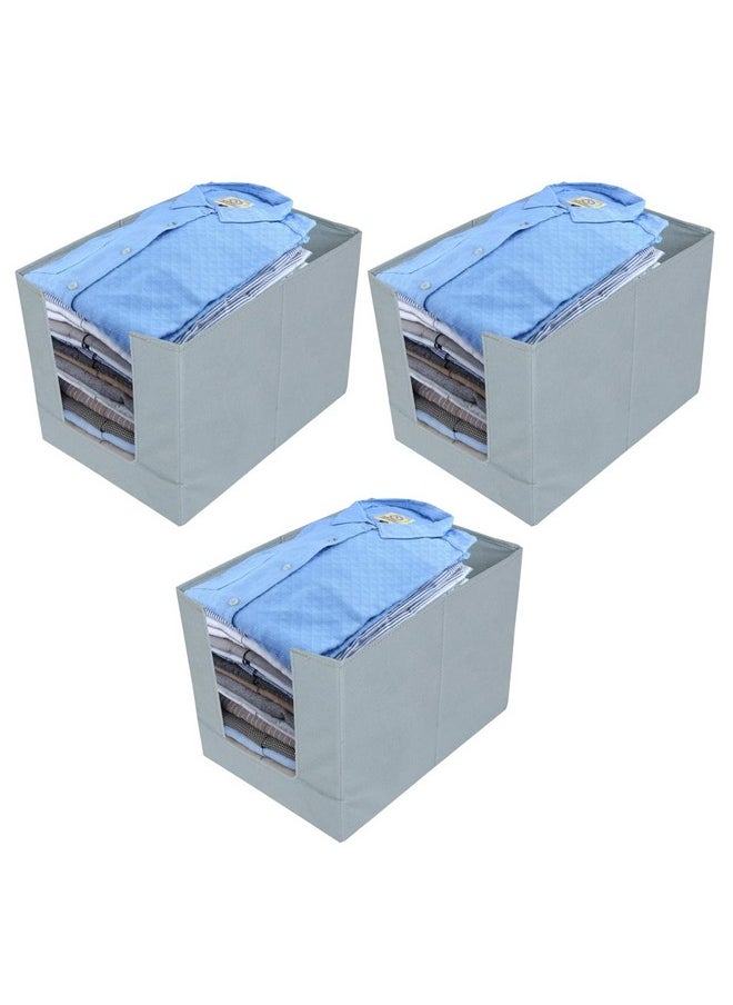 Kuber Industries Kuber Industries Stylish Shirt Organizer for Wardrobe|Foldable Non Woven Shirt Stacker|Drawer Storage Unit For Closet Cuboard|Clothes Storage box|Pack of 3 (Grey)  - Image 1