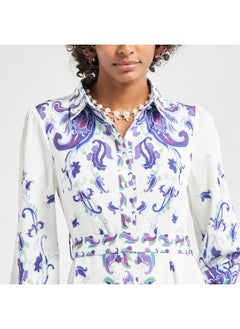 FAV All-Over Floral Print Shirt Dress with Tie-Up Belt and Long Sleeves  - Image 4