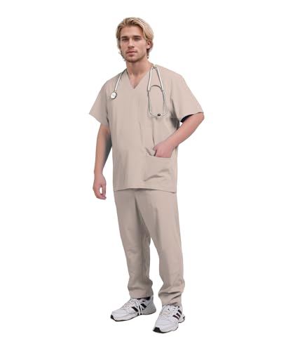 Yoweenton Scrub for Men Scrubs Medical Uniform Man Scrubs Set Medical Scrubs Top and Pants，5-Pocket Top and 5 Pocket Pants - Image 1