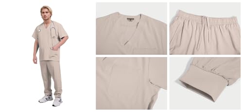 Yoweenton Scrub for Men Scrubs Medical Uniform Man Scrubs Set Medical Scrubs Top and Pants，5-Pocket Top and 5 Pocket Pants - Image 2