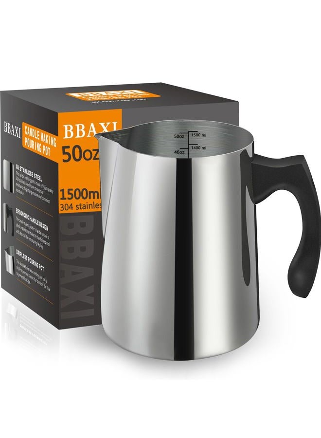 BBAXI Candle Making Pouring Pot, 1500 ML/50 OZ Candle Pouring Pitcher, 304 Stainless Steel Candle Making Pitcher with Heat-Resistant Handle and Dripless Pouring Spout Design - Image 1