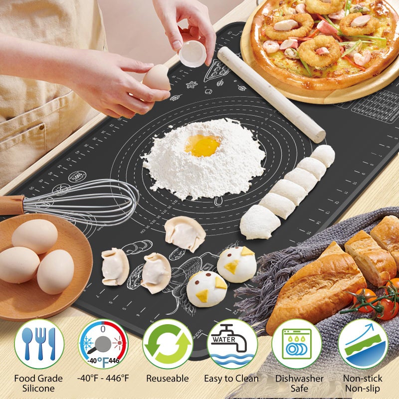 OKeanu Silicone Baking Mat 32" x 24" Extra Thickness Dough Rolling Mat with Measurements and Edge Heightening, Non-stick Food Grade Silicone Pastry Mat for Pastry, Bread, Cookies, Pizza, Fondant, Pasta-Black - Image 2