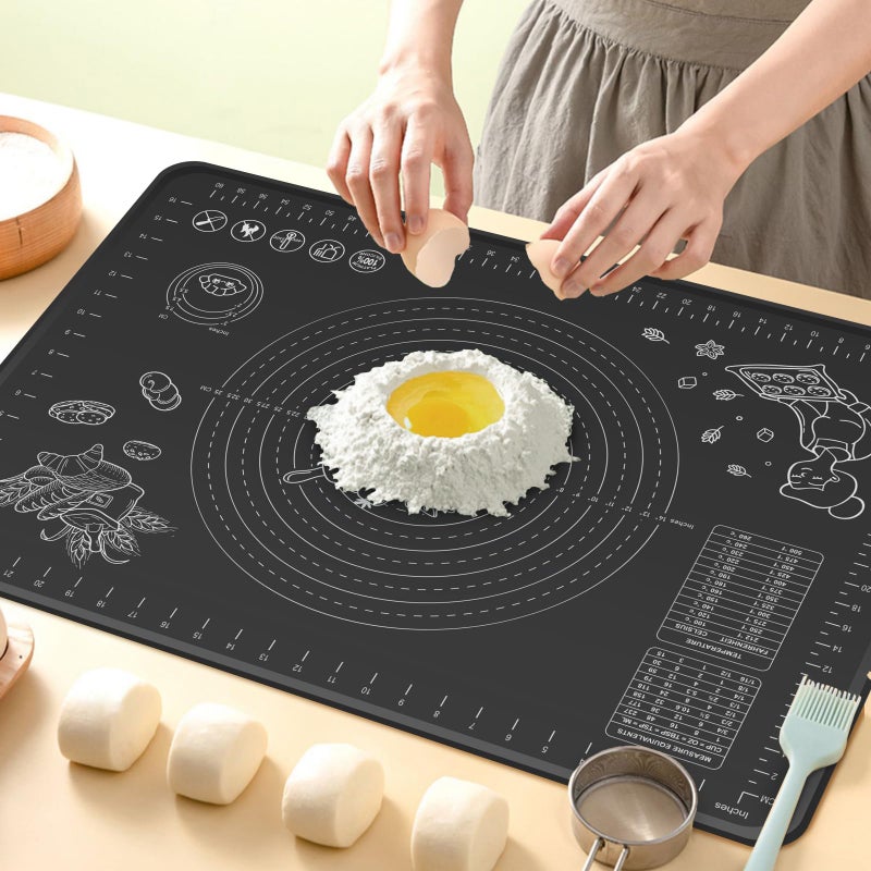 OKeanu Silicone Baking Mat 32" x 24" Extra Thickness Dough Rolling Mat with Measurements and Edge Heightening, Non-stick Food Grade Silicone Pastry Mat for Pastry, Bread, Cookies, Pizza, Fondant, Pasta-Black - Image 1