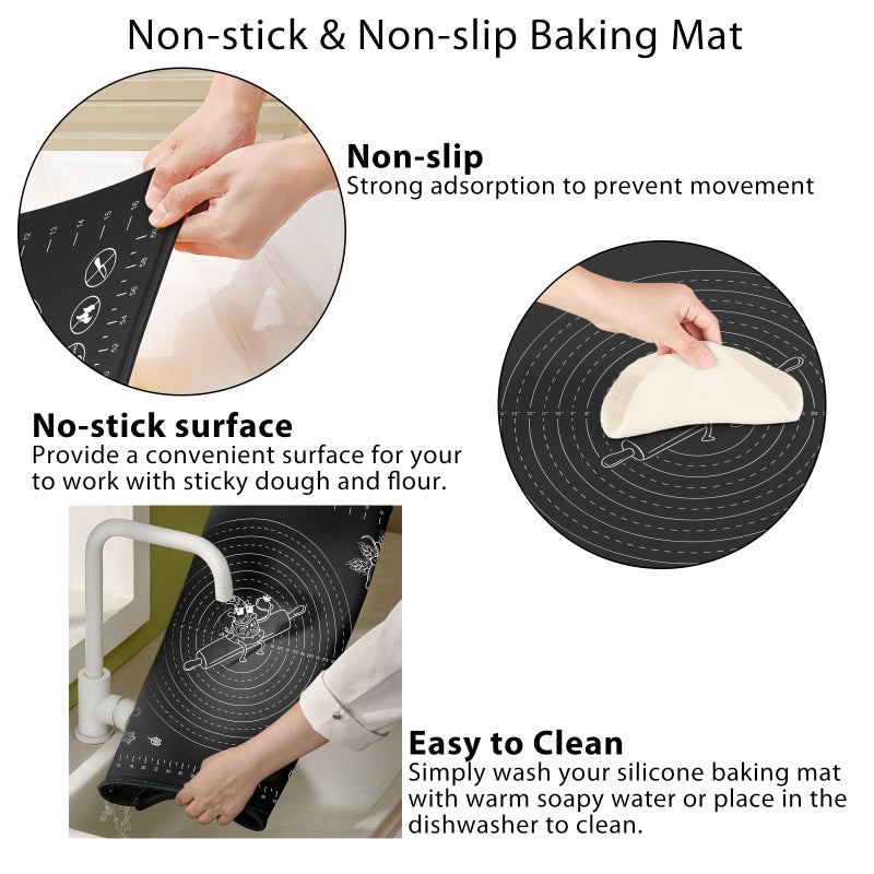 OKeanu Silicone Baking Mat 32" x 24" Extra Thickness Dough Rolling Mat with Measurements and Edge Heightening, Non-stick Food Grade Silicone Pastry Mat for Pastry, Bread, Cookies, Pizza, Fondant, Pasta-Black - Image 4