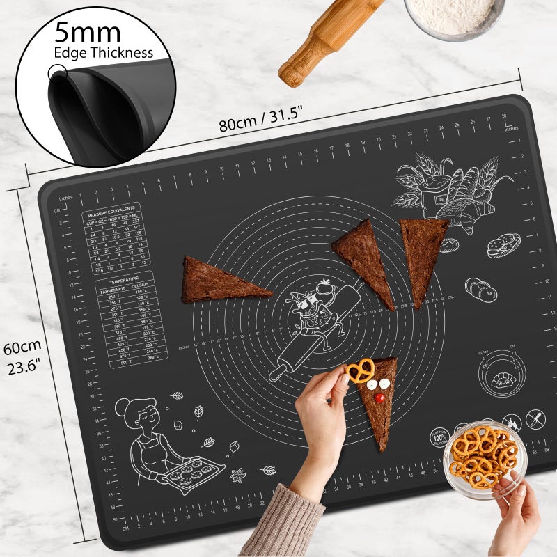 OKeanu Silicone Baking Mat 32" x 24" Extra Thickness Dough Rolling Mat with Measurements and Edge Heightening, Non-stick Food Grade Silicone Pastry Mat for Pastry, Bread, Cookies, Pizza, Fondant, Pasta-Black - Image 3