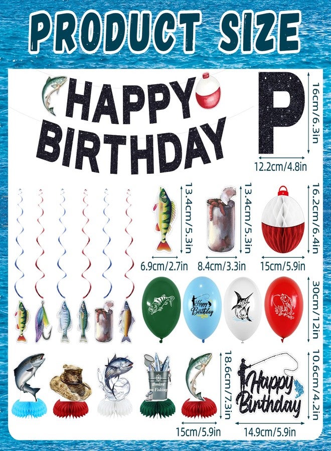 LANGASQUE Fishing Birthday Party Decorations, Happy Birthday Banner Balloons Fishing Garland Honeycomb Ball Ceterpiece Cake Topper, Gone Fishing Themed Party Decorations - Image 4
