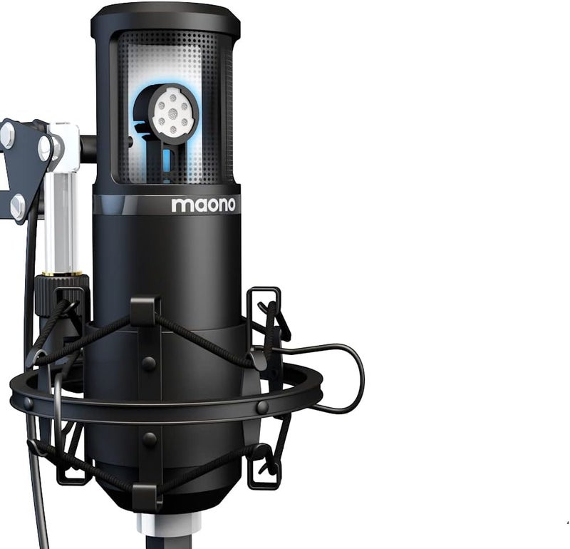ماونو مجموعة ميكروفون Maonocaster AU-PM421 USB مع خاصية إيقاف الصوت بنقرة ومقبض لزيادة قوة الصوت، ميكروفون كوندنسر كارديويد محترف للبث المباشر والألعاب والبث - أسود - Image 4
